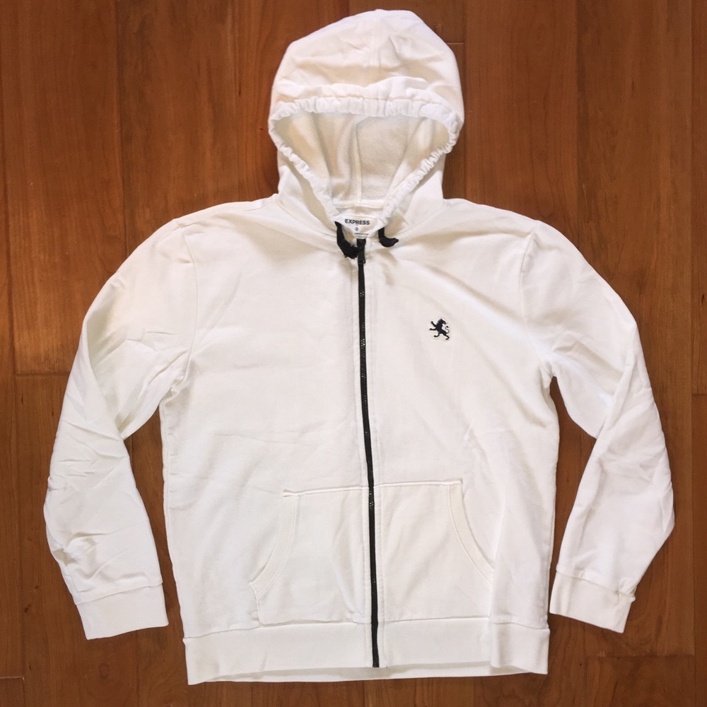 Express Zip Up Hoodie Sweatshirt Jacket White
